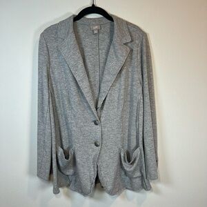 J. Jill Wool Blend Knit Blazer Gray Raw Edge Seam Pockets Capsule  Women's Large